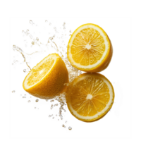 Fresh Lemons Slice Floating in Mid-Air. Stylish Splash Effect for Healthy Snack Ads, Isolated on Transparent Background png