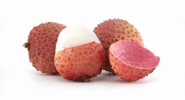 Fresh Lychee Fruit Displayed with Peeling and Bright Background photo