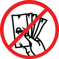No bribery, icon with a red prohibition sign. Perfect for anti-corruption, ethics, and business themes. Simple, design on a light background. png