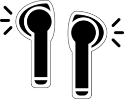 Illustration of modern wireless earphones depicted in simple line art with sound waves emanating, emphasizing technology and audio efficiency. png