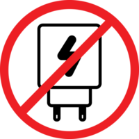 Illustration of a prohibition sign overlaying a charger icon, symbolizing restricted electrical access or invalid power usage. The vivid red circle conveys a clear message of prohibition. png