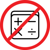 Do not use calculator icon with a red prohibition sign. Perfect for educational, math, and testing themes. Simple design on a light background. png
