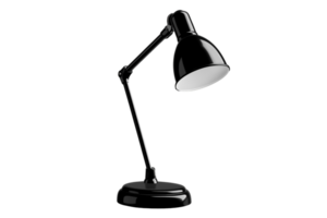 This sleek modern black desk lamp features an adjustable arm and a minimalist design, perfect for contemporary workspaces or cozy reading nooks. Illuminate your space stylishly. png