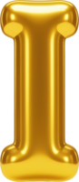 Shiny golden balloon letter I. 3D rendering of an inflatable glass material. png
