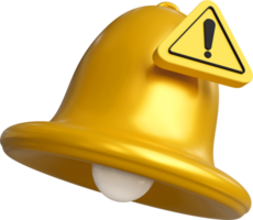 Yellow bell with warning triangle isolated on background. Concept of alert of risk or danger, safety, system error, and data update. png