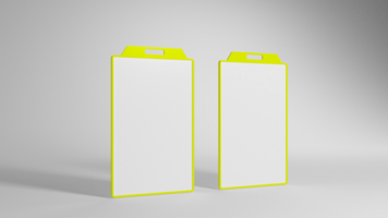 Two yellow and white plastic boxes with blank spaces psd