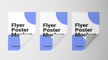 Three paper flyers with the same design on them psd