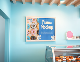 A framed mockup showcasing a vibrant array of assorted donuts psd