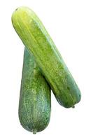 Top view of two long green cucumbers in stack and cross shape in vertical isolated on white background with clipping path photo