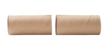 Top view set of tissue paper cores or toilet paper tubes after used out in toilet or restroom isolated on white background with clipping path photo