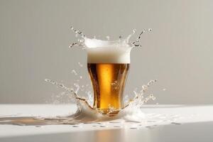 A glass of beer is splashing water photo