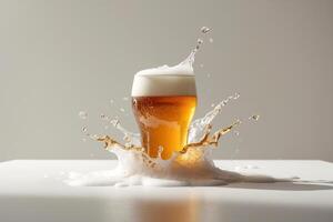 A glass of beer is splashing into the water photo