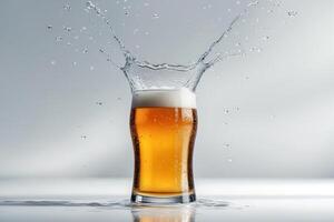 A glass of beer with water splashing on it photo