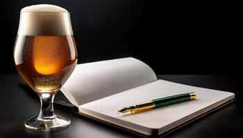 Beer Tasting Notes and fountain pen putting on a beer tasting empty notebook photo