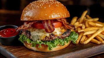 A burger with bacon and cheese on it photo