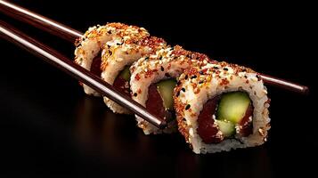 Sushi with cucumber and avocado on black background photo