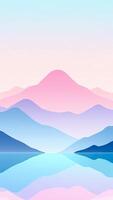 Mountains and water with a pink and blue sky photo