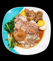 Top view of Pork Leg Stew with Rice, focus selective photo