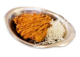 view of Katsu curry Curry with Shredded cabbage , focus selective photo