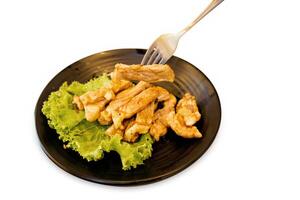 Top view of beef steak and Lettuce with fork focus selective photo