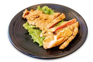 Top view of beef steak and Lettuce with fork photo