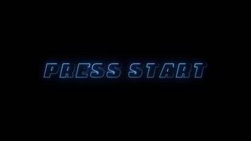 Glowing retro Press Start text animation in arcade game style video