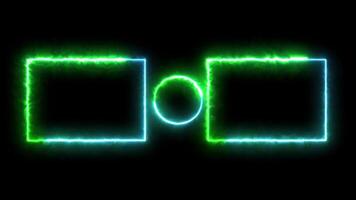 Glowing neon frame with central circle for content or streaming overlay video