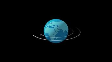 Spinning globe with orbital line on black background video