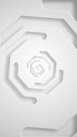 Minimalist clean white vertical geometric background with gently rotating cutout shapes on a grid pattern. This sleek modern animation is ideal for technology and science projects. video