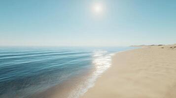 Serene empty beach with soft sand and calm sea under a clear blue sky during midday photo