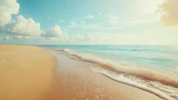 Serene beach with soft sand and calm sea during a peaceful morning photo