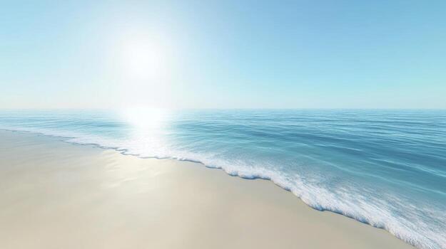 Serene beach view featuring soft sand and a calm sea under a clear sky at midday photo