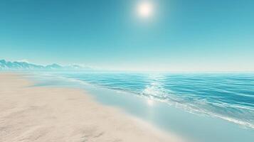 Minimalist view of a serene beach with soft sand and a calm sea at midday photo