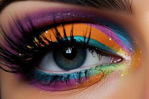 close-up of the eye with bright makeup, photo