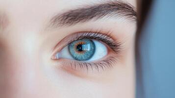 Close-up of a person's eye reflecting natural light in a serene indoor environment during the day photo
