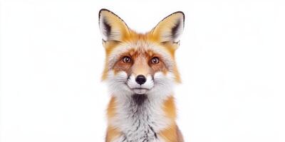 Portrait of a red fox displaying vibrant fur and striking eyes against a plain background photo