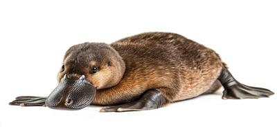 Platypus resting on a white surface showcasing its unique features in a calm environment photo