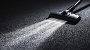 Vacuum cleaner cleaning carpet with focused light for deep cleaning efforts in a well-lit room photo