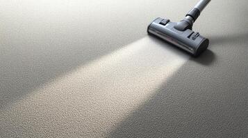 Vacuum cleaner effectively removes dust and debris from carpet in residential living room during daytime photo