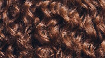Beautiful, wavy, chestnut hair texture close-up showcasing natural curls and shine photo