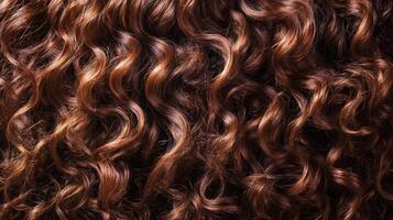 Beautifully defined brown curly hair showcasing rich textures and vibrant color under natural light photo