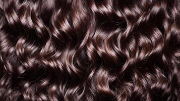 Beautiful dark brown curly hair texture highlighted in soft light for styling inspiration and hair care tips photo