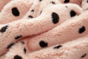 Soft pink blanket with black polka dots draped on a cozy surface in a serene home setting photo
