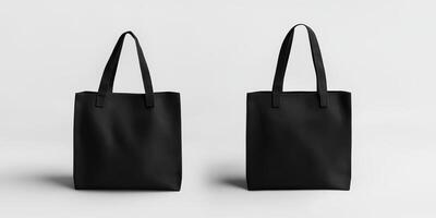 Elegant black tote bags displayed in a minimalistic studio setting showcasing their sleek design and versatile style photo
