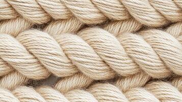 Natural light reveals the texture and detail of twisted beige rope fibers in a close-up view photo