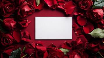 Roses surround blank card in romantic setting for special messages or invitations photo