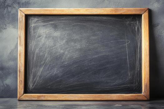 Empty chalkboard ready for lessons at a classroom or workshop setting in the morning light photo
