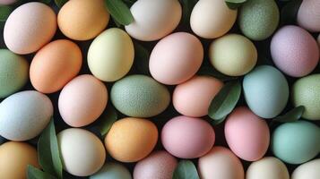 Pastel Easter eggs resembling soft fruits create a vibrant and colorful spring display photo