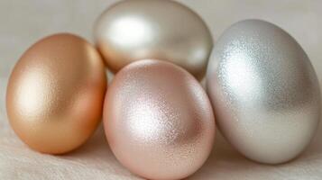 Pastel easter eggs with metallic sheen in soft gold and silver tones enhance spring celebrations photo