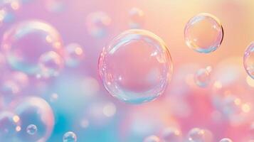 Bubbles float in a pastel pink and blue background during a serene afternoon moment, creating a dreamy atmosphere photo